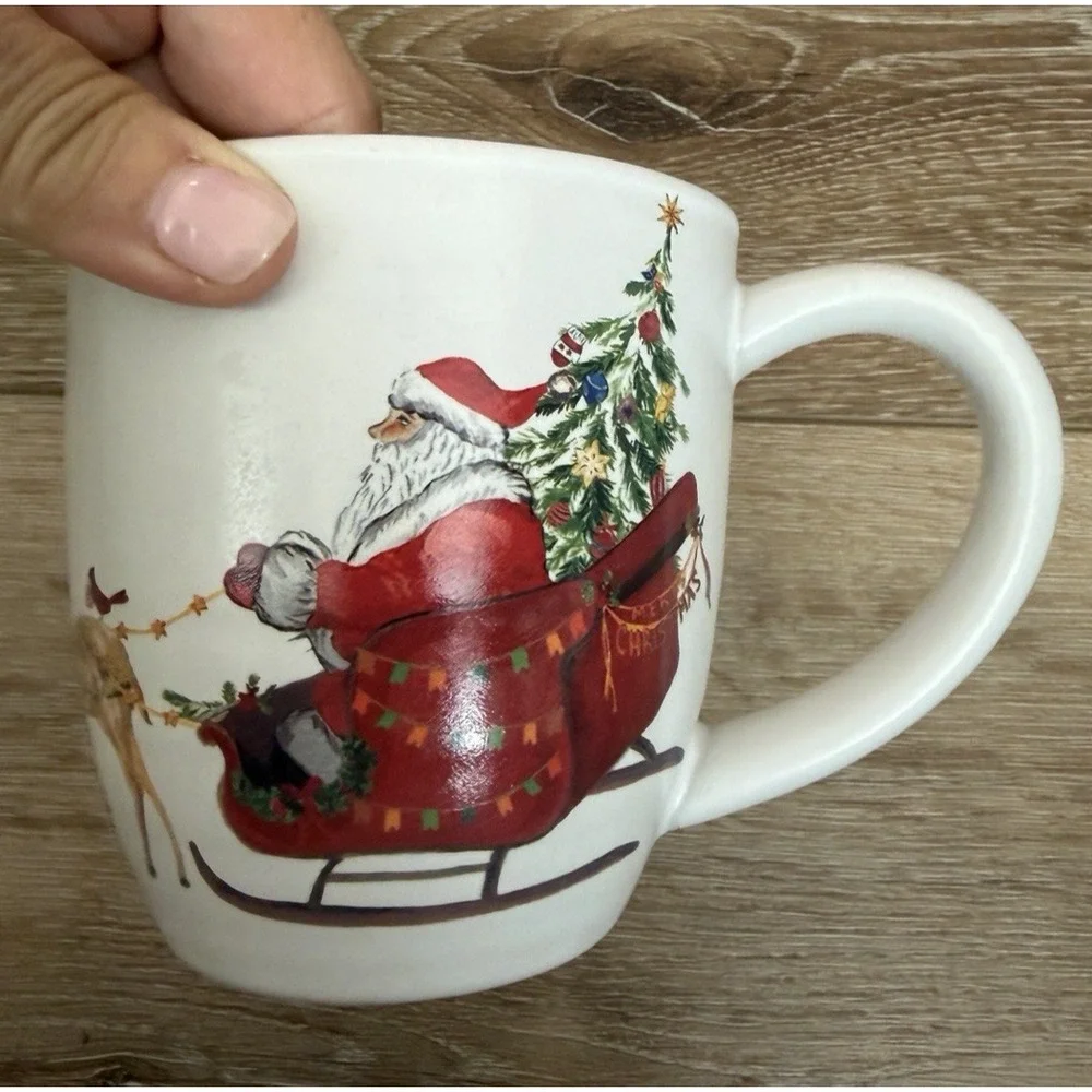Pottery Barn Christmas in the Country Mugs Set of 4 Santa Holiday Stoneware